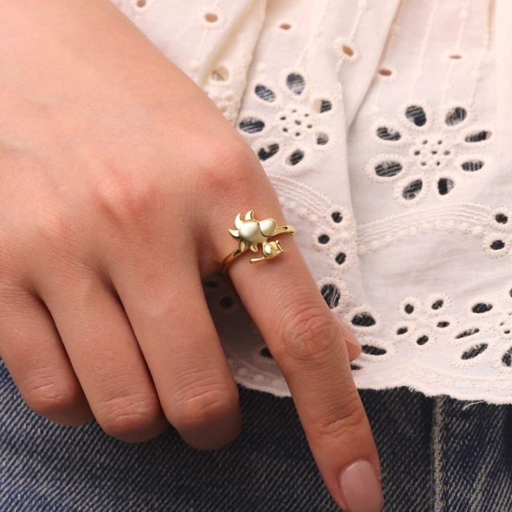 18K Gold Over Sterling Silver Peanuts Woodstock Ring Snoopy Bird Comic Character - Picture 2 of 6